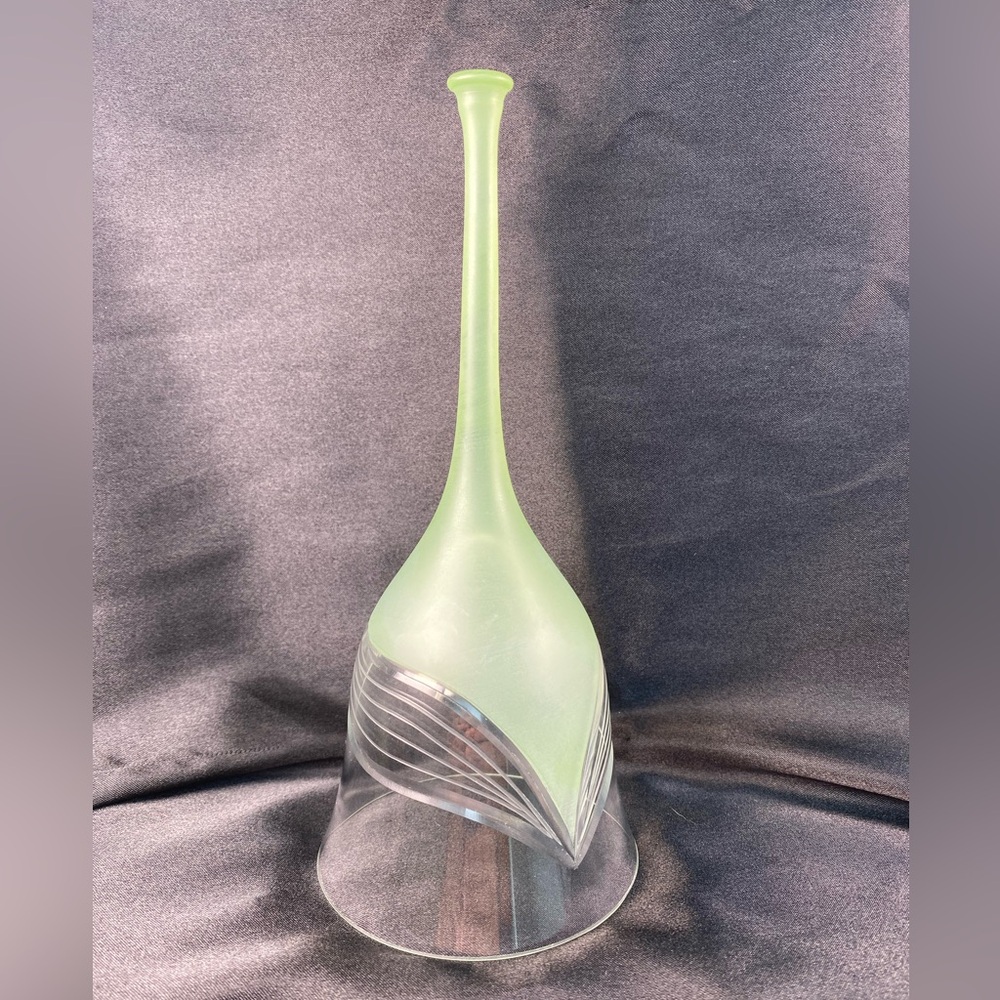 Vintage Frosted Green Glass and Cut Clear Glass Bell w/out ringer - Hungarian
